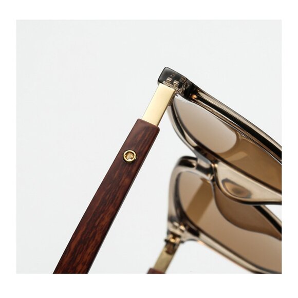 Retro Brown Large Frame Sunglasses Square Wood Grain Glasses Sunglasses main image 4